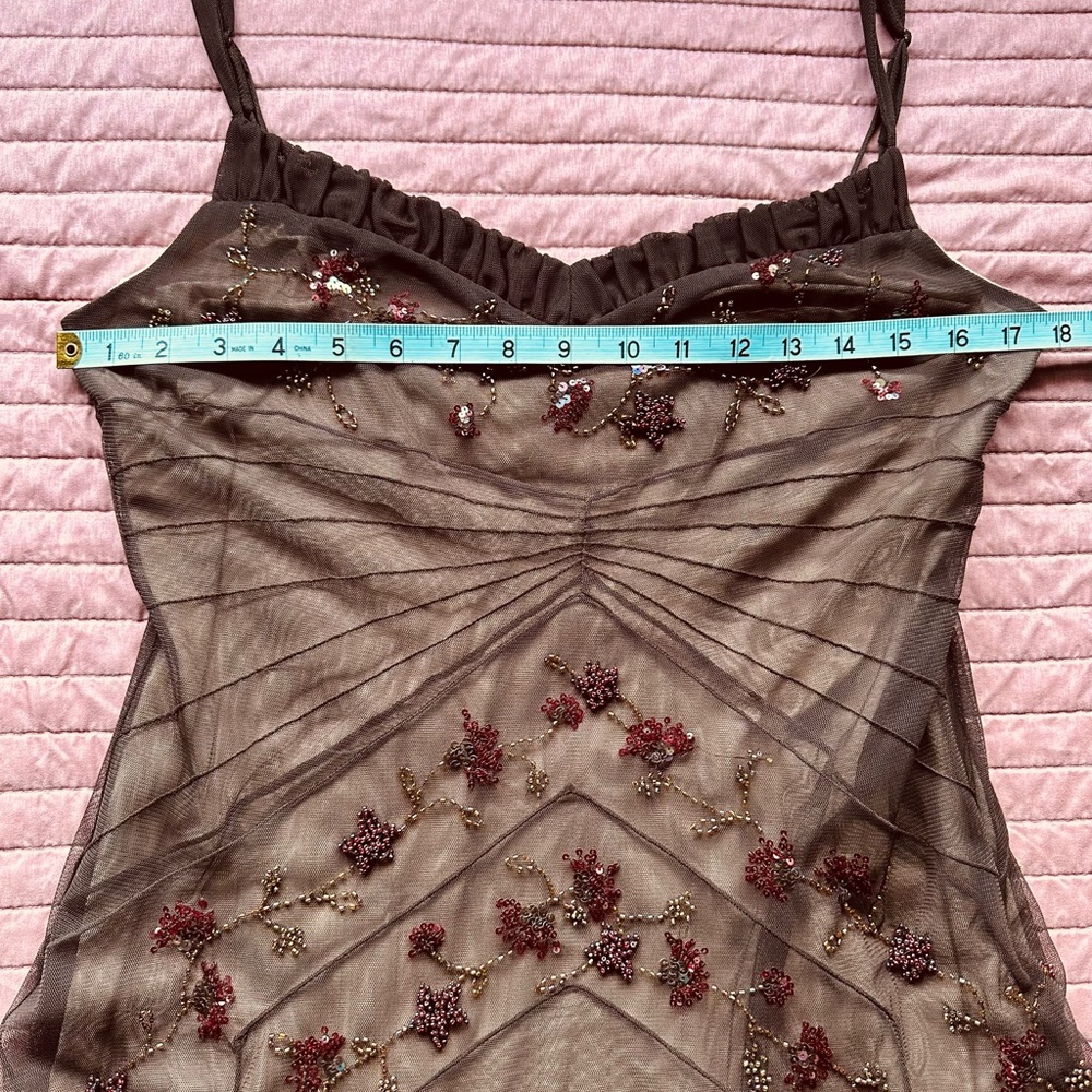 BCBGMaxAzria Elegant Brown mesh beaded sequins stretch lined dress 12 - Picture 8 of 10